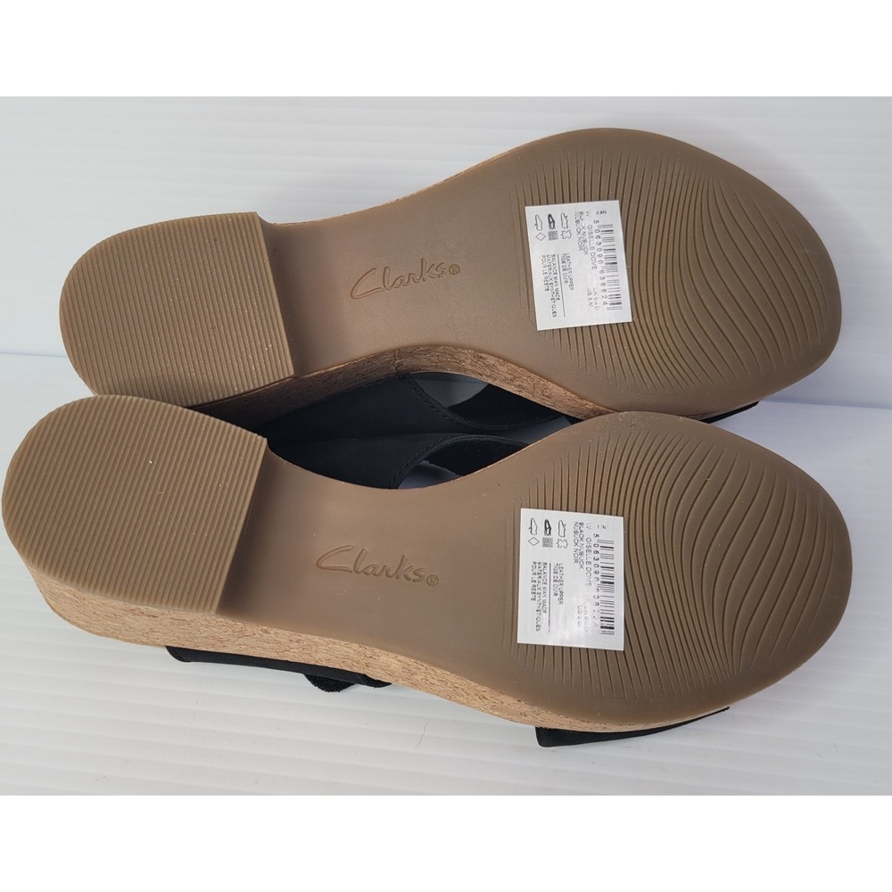 Clarks Women Giselle Dove Cork Wedge Slingback Sandals US 8M Black Nubuck NEW - Picture 8 of 10